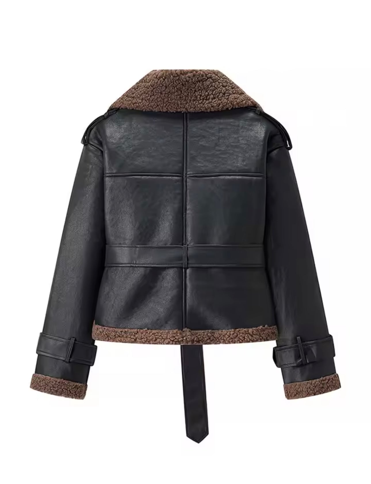 Short Black Sheepyy Damenjacke – braune Teddy Kunstlederjacke für kalte Tage