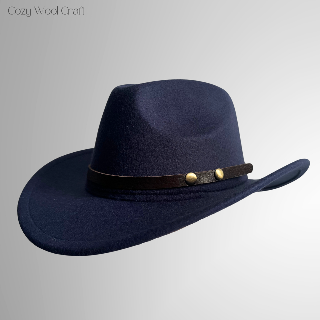 Dunkelblauer Cowboy Hut aus Filz – klassischer Westernhut mit breiter Krempe
