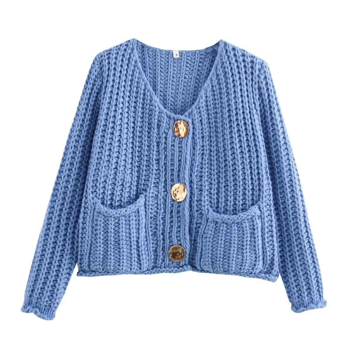 Gerdyy Strickjacke in Hellblau – elegante Strickjacke mit goldenen Knöpfen