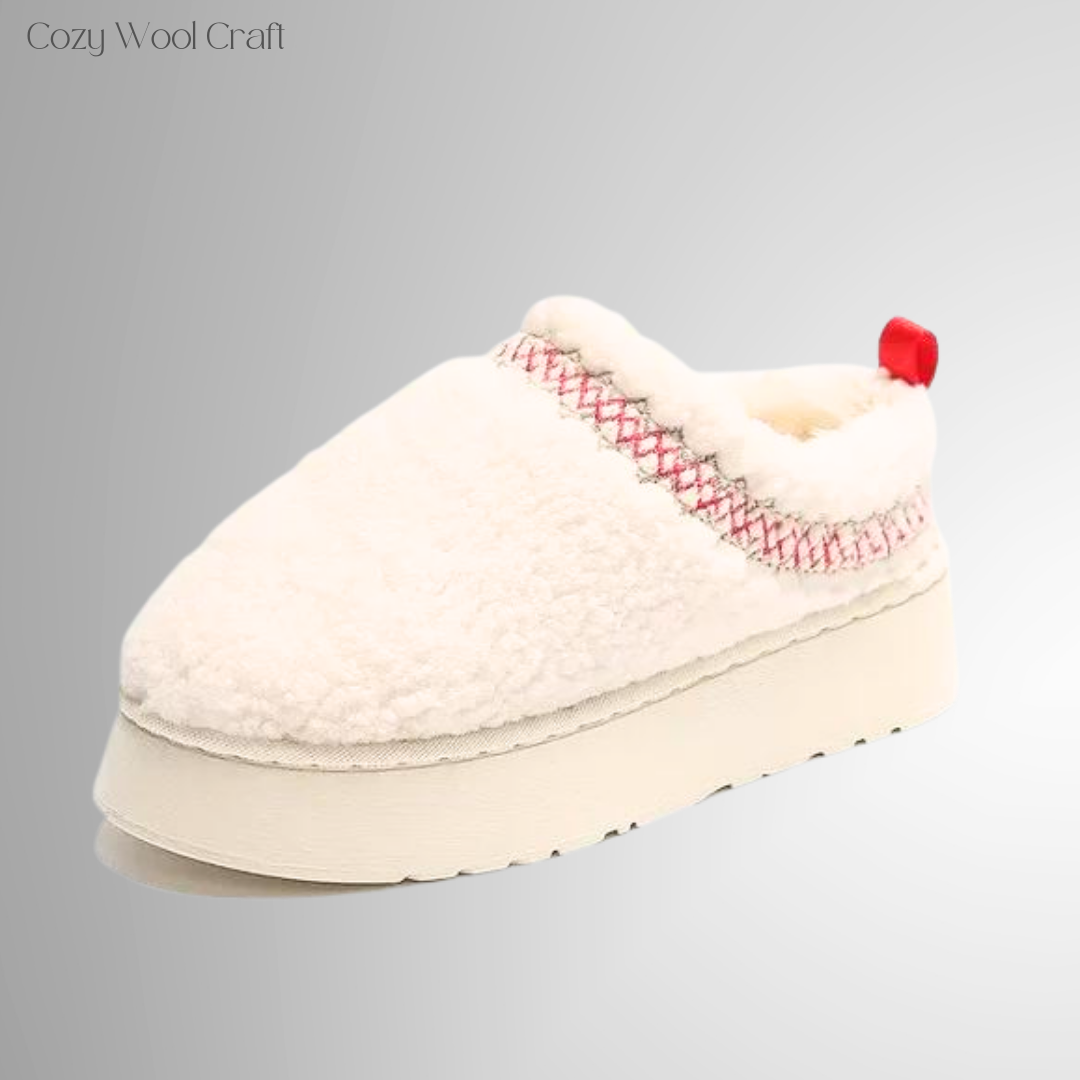 Weiße Woll Slipper Damen – gemütliche Hausschuhe mit kuscheligem Innenfutter wolle Teddy Fell