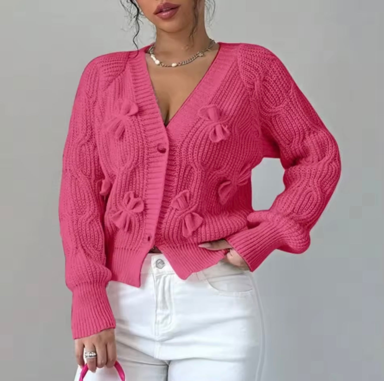 Pinke Strickjacke Damen mit Schleifen – cozywoolcraft Bowyy Knit Cardigan, Fashion Trend 2025 auf TikTok & Instagram