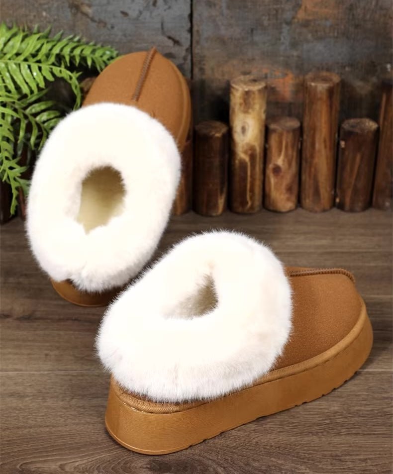 Furryy Fluff Slipper - Cozy Wool Craft. Braune Fell Slipper Damen – gefütterte Hausschuhe für Winter und Zuhause