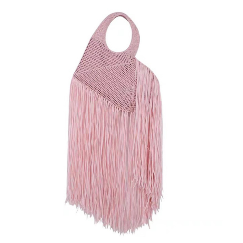 Die Rosyy XXL Herz Fransen Tasche von CozyWoolCraft ist handgefertigt aus natürlichen Materialien – mit langen Fransen für einen modernen Boho-Look.