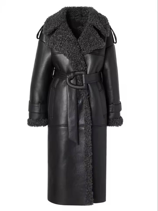 Black Sheepyy schwarzer Teddy Leder Mantel