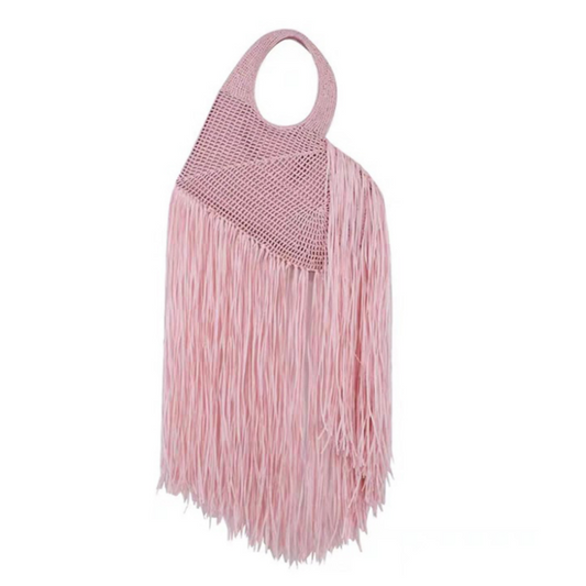 Die Rosyy XXL Herz Fransen Tasche von CozyWoolCraft ist handgefertigt aus natürlichen Materialien – mit langen Fransen für einen modernen Boho-Look.